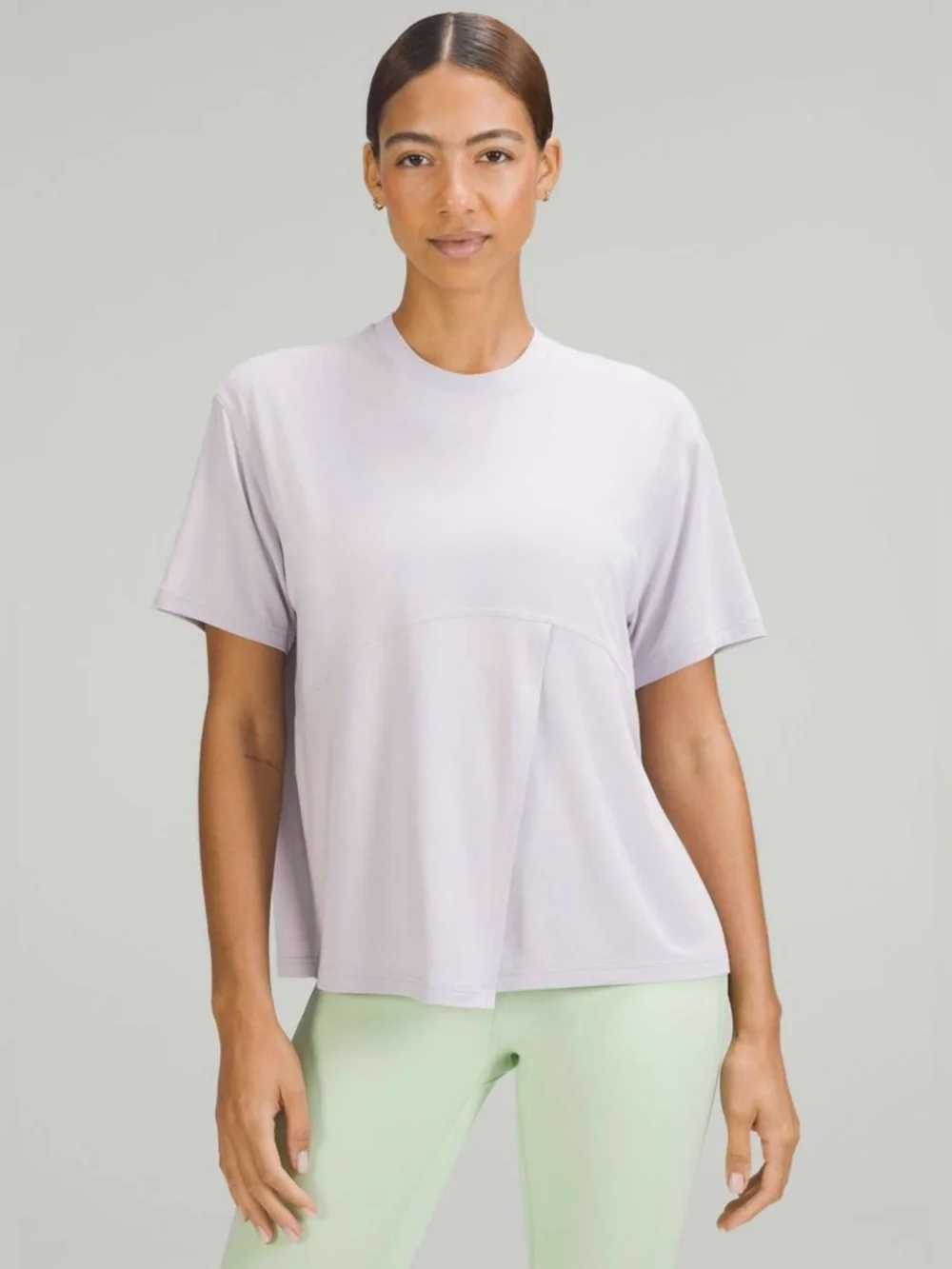 Lululemon Modal-Silk Blend Tie-Front Yoga T-Shirt In Faint Lavender Size 10